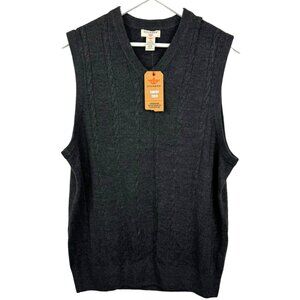 Dockers Sweater Vest Mens Large Charcoal Gray Cable Knit Comfort Touch V Neck
